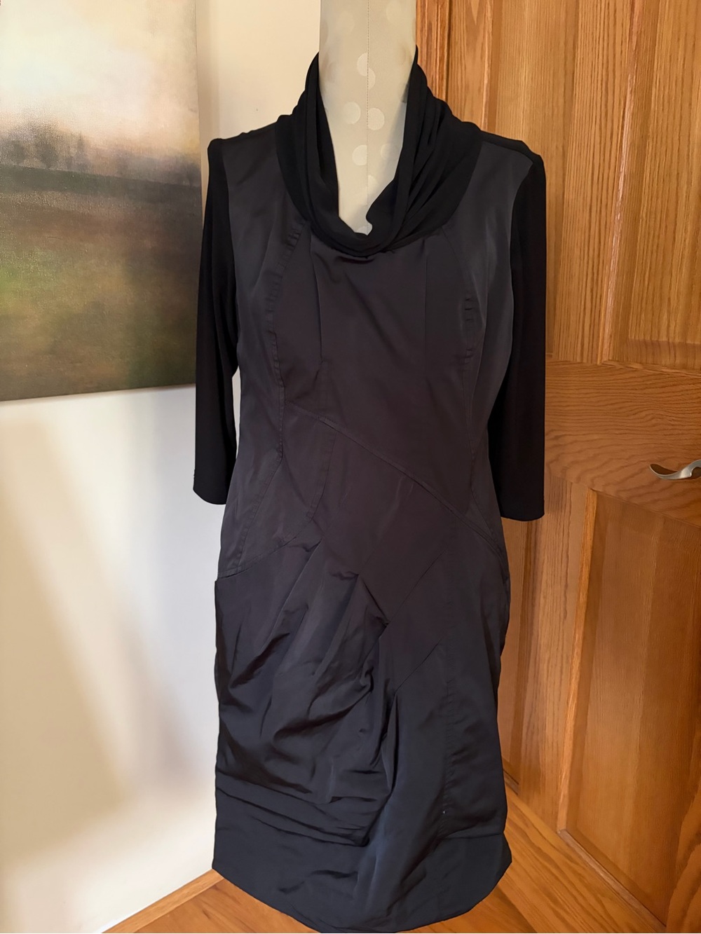 Joseph Ribkoff Black Draped Cowl-Neck Midi Dress